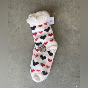 Valentine Heart Sherpa Socks with Grips NWT